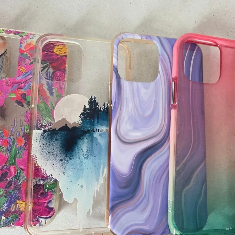 Lot Of 7 Iphone 12 Cases Bundle Bulk Colorful Variety Art Snowman Butterfly Moon